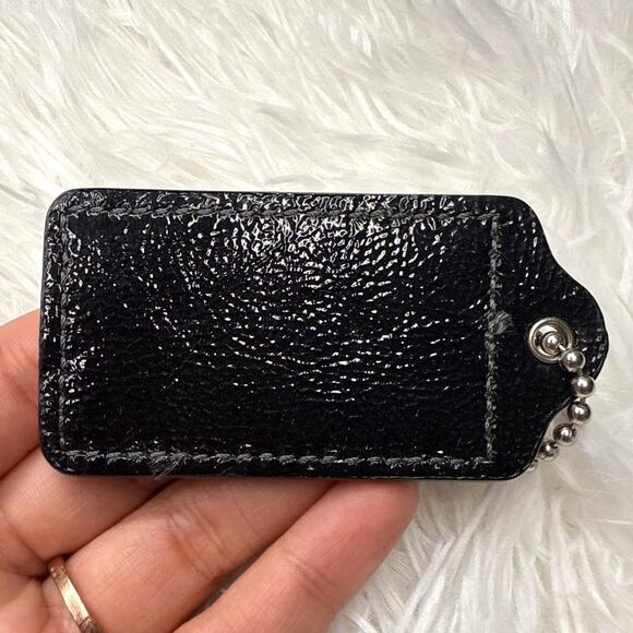 2.5" COACH Black Patent Leather Fob Bag Charm Hang tag Hangtag - Picture 2 of 2